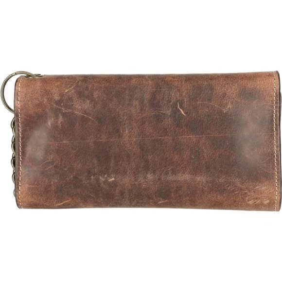 Crazy Horse Leather RFID Long Trifold Chain Wallet For Men - Picture 2 of 6